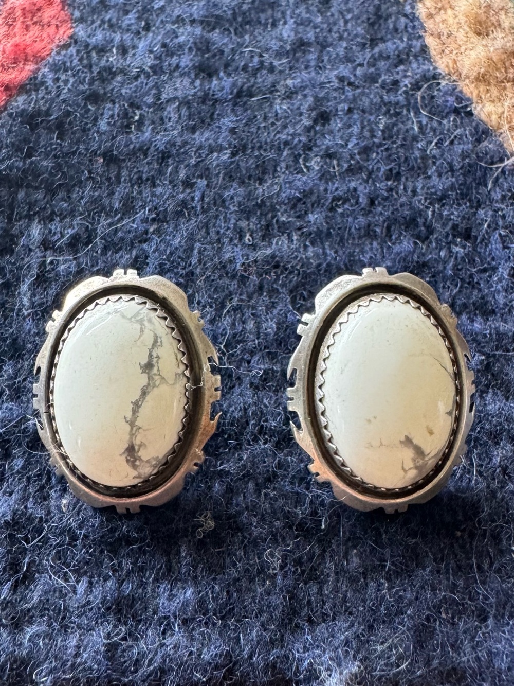 White Buffalo Oval Sterling Earrings by B Piaso Jr.